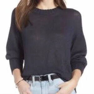 Something Navy Dropped Shoulder Crew Neck Relaxed Fit Sweater in Navy - Size XS